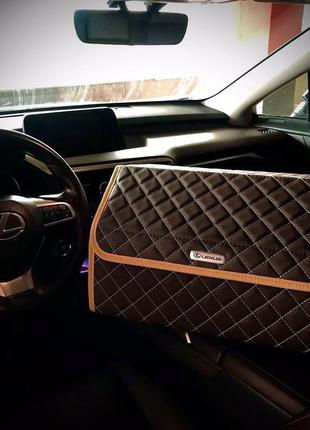 Органайзер в багажник авто peugeot от carbag коричневый с бежевой строчкой и бежевой окантовкой9 фото
