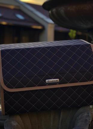 Органайзер в багажник авто peugeot от carbag коричневый с бежевой строчкой и бежевой окантовкой6 фото