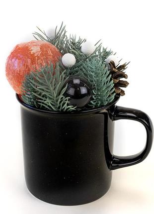 Букет новогодний в чашке 13005 (черный с зеленым)