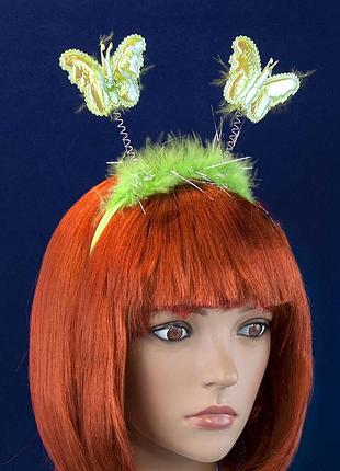 Обідок карнавальний метелик на пружинках (зелений)