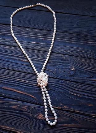 Довге намисто з натуральних білих перлів високого класу довге намисто з натуральних перлів6 фото