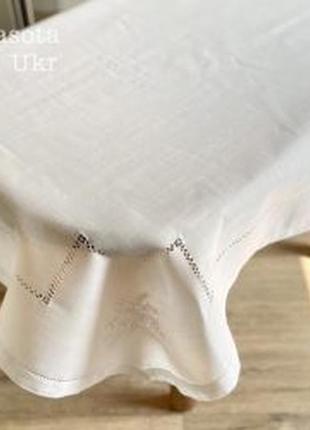 Скатертина білого кольору з мінімалістичною вишивкою (135*180 см) #883-tablecloth-671 фото