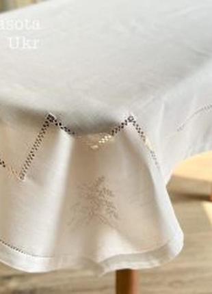 Скатертина білого кольору з мінімалістичною вишивкою (135*180 см) #883-tablecloth-673 фото