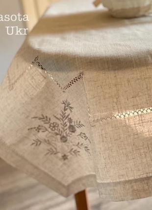 Скатертина кольору кави з молоком з вишивкою #557 (110*160 см) tablecloth-63