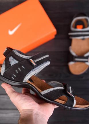 Мужские кожаные сандалии из натуральной кожи nike на лето *n 73 ч/сер*3 фото
