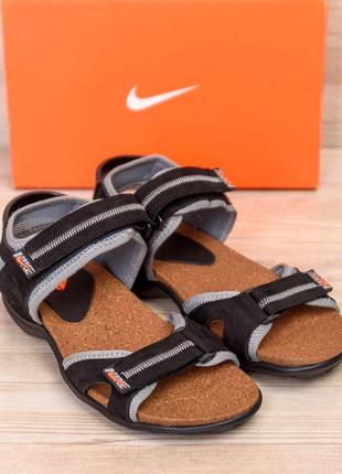 Мужские кожаные сандалии из натуральной кожи nike на лето *n 73 ч/сер*2 фото