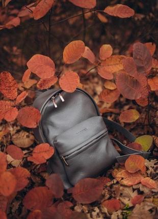 Серый городской рюкзак м из натуральной кожи, кожаный женский рюкзак4 фото