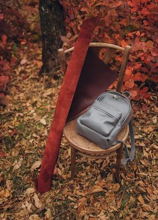 Серый городской рюкзак м из натуральной кожи, кожаный женский рюкзак3 фото
