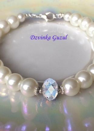 Браслет перли кристали сваровскі прикраси нареченої срібло 925 подарунок dzvinka guzul перлина