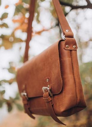 Стильная коричневая кожаная сумка, сумка из кожи крейзи хорс, crazy horse2 фото