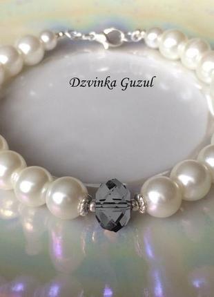 Браслет жемчуг кристаллы сваровски свадьба украшение невесты серебро 925 dzvinka guzul тренд подарок