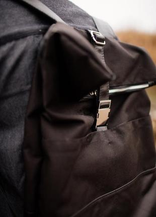 Мужской кожаный рюкзак антидождь (черный) кордура3 фото