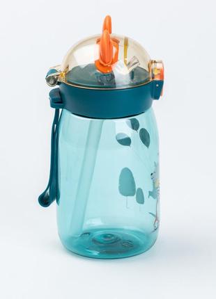 Детская бутылка для воды с трубочкой 500 мл с крышкой флип топ "медвежонок" синяя3 фото