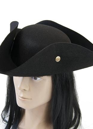 Шляпа пирата треуголка с заклепками (черный)1 фото