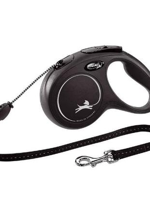 Flexi (флексі) new classic m - повідець-рулетка для собак середніх порід, трос (5 м, до 20 кг) чорний