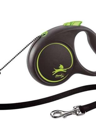 Flexi (флекси) black design m - поводок-рулетка для собак средних пород, трос (5 м, до 20 кг) зелёный1 фото
