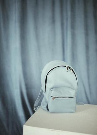 Голубой кожаный рюкзак. стильный рюкзак из натуральной кожи3 фото