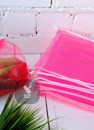 Эко мешочек из фатина розовый(фуксия), эко торбочка, еко пакет для продуктов, еко мішок із сітки1 фото