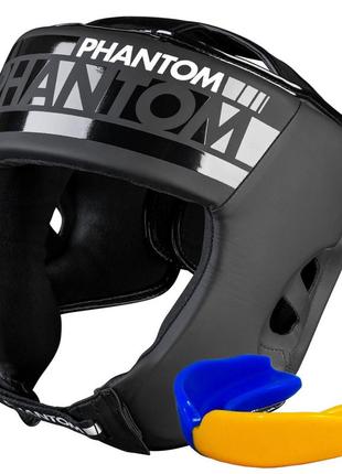Боксерський шолом apex open face head protection black (капа в подарунок) універсальний phantom чорний