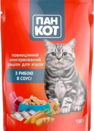 Корм вологий пан кот для котів з рибою у соусі, пауч, 100 г