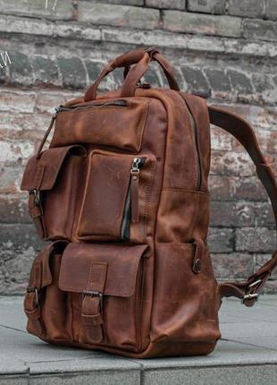 Рюкзак в винтажном стиле, кожаный мужской рюкзак1 фото