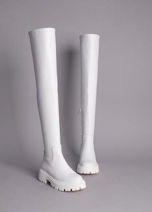 Жіночі шкіряні чоботи-панчохи (9919д) 37 vzutik білий (2000002266747)8 фото