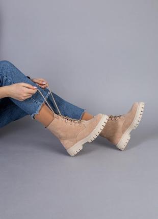 Женские замшевые ботинки (6700-4д) 36 vzutik пудровый (2000002253679)9 фото