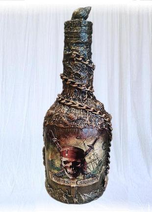 Оформление бутылки "пираты карибского моря" декор интерьера в морском стиле