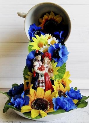 Топіарі ширяюча чашка квітуча україна оригінальний український сувенір у подарунок4 фото