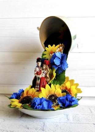 Топіарі ширяюча чашка квітуча україна оригінальний український сувенір у подарунок3 фото