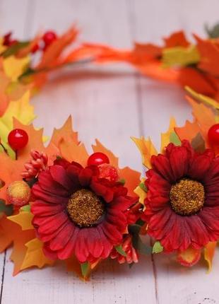 Осенний венок веночек с листьями и цветами1 фото