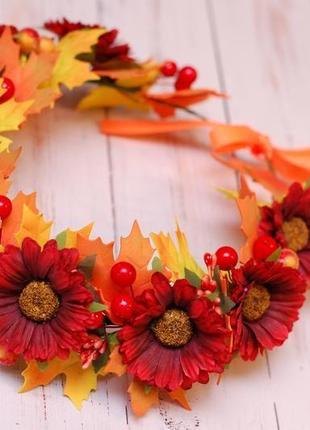 Осенний венок веночек с листьями и цветами4 фото
