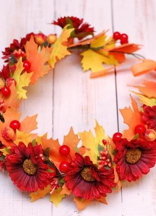 Осенний венок веночек с листьями и цветами2 фото