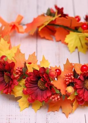 Осенний венок веночек с листьями и цветами3 фото