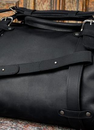 Чорна шкіряна спортивна сумка, чоловіча дорожня сумка ручна робота7 фото