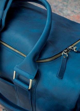 Кожаная спортивная сумка с отделом для обуви, дорожная сумка синяя кожа