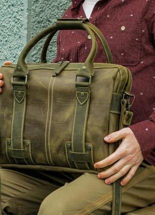 Мужская зеленая сумка из винтажной кожи для ноутбука