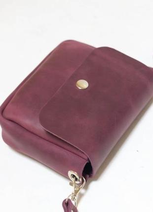 Шкіряна жіноча сумочка "макарун міні", вінтажна шкіра, колір бордо4 фото