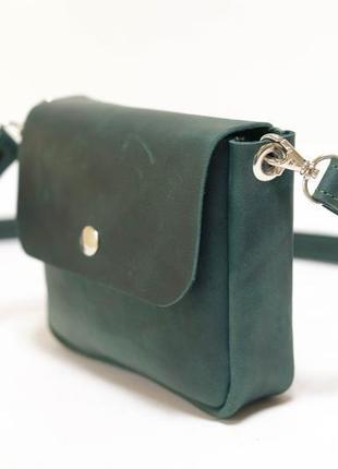 Кожаная женская сумочка "макарун мини", винтажная кожа, цвет зеленый3 фото