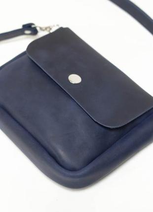Шкіряна жіноча сумочка "макарун міні", вінтажна шкіра, колір синій6 фото