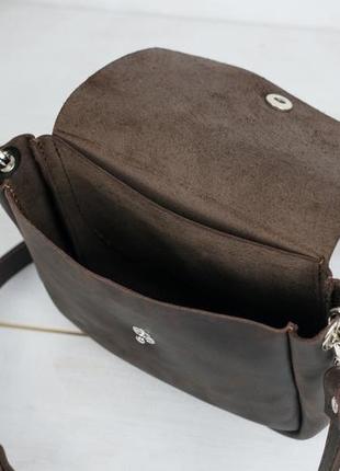 Шкіряна жіноча сумочка "макарун міні", вінтажна шкіра, колір шоколад6 фото
