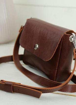 Шкіряна жіноча сумочка "макарун міні", шкіра італійський краст, колір вишня2 фото