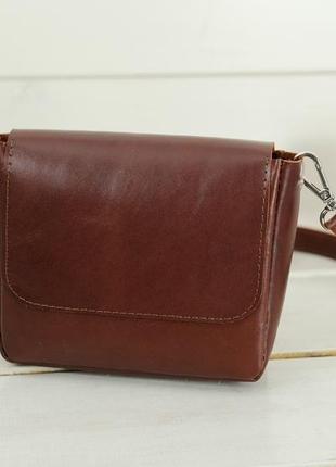 Кожаная женская сумочка "макарун мини", кожа итальянский краст, цвет вишня3 фото