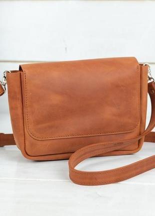 Кожаная женская сумочка "макарун xl", винтажная кожа, цвет коньяк5 фото