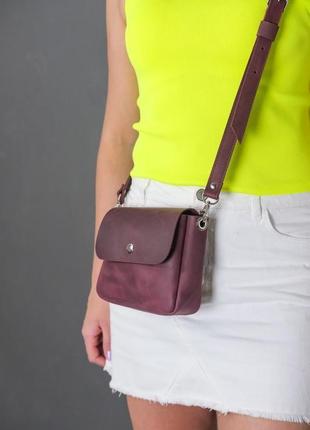 Шкіряна жіноча сумочка "макарун xl", вінтажна шкіра, колір бордо1 фото