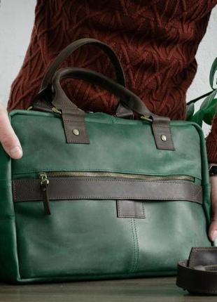 Кожаный мужской саквояж, мужская сумка под ноутбук3 фото