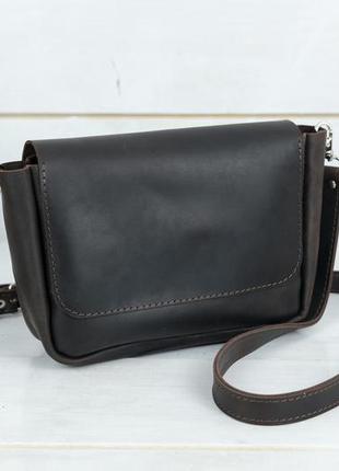 Шкіряна жіноча сумочка "макарун xl", вінтажна шкіра, колір шоколад5 фото