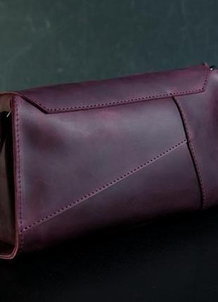 Женская кожаная сумка френки вечерняя, винтажная кожа, цвет бордо5 фото