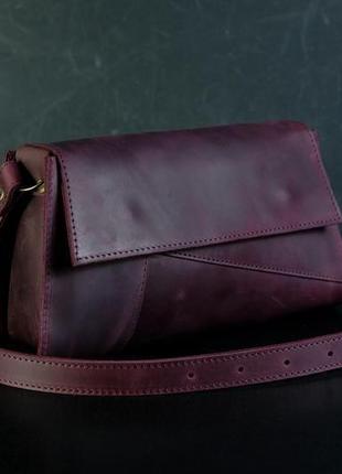 Женская кожаная сумка френки вечерняя, винтажная кожа, цвет бордо2 фото