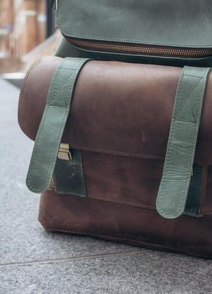 Рюкзак для ноутбука з натуральної шкіри, ранець шкіряний рюкзак зелений4 фото